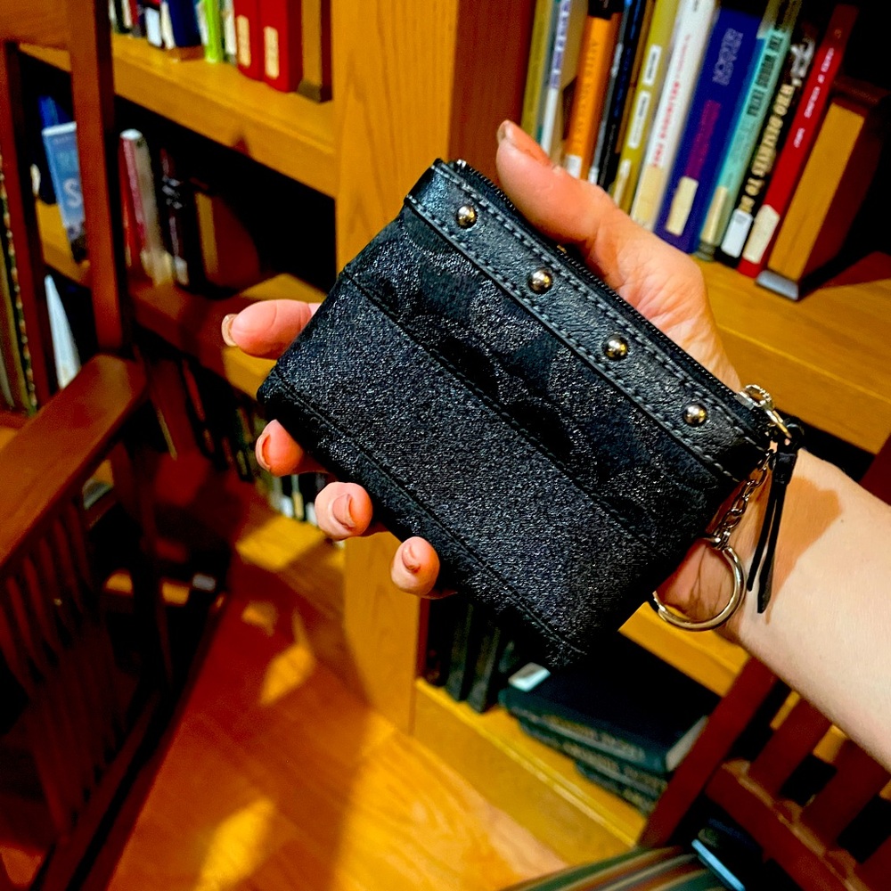Coach Black and Silver Wallet with Textured Fabric and Zipper Closure - Picture 4 of 7